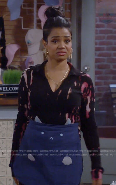 Randi’s black and pink tie dye polo top on Call Me Kat