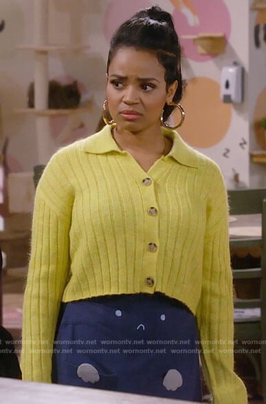Randi’s chartreuse collared cardigan on Call Me Kat
