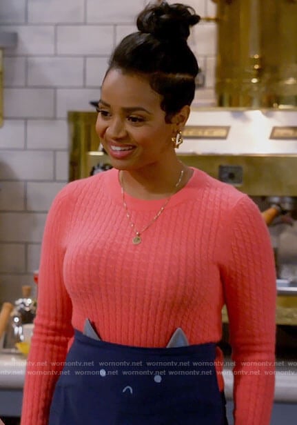 Randi’s coral cable knit sweater on Call Me Kat