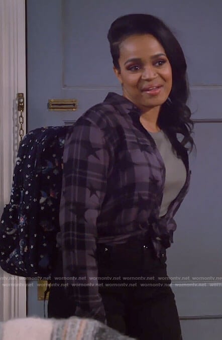 Randi’s grey plaid and star print shirt on Call Me Kat