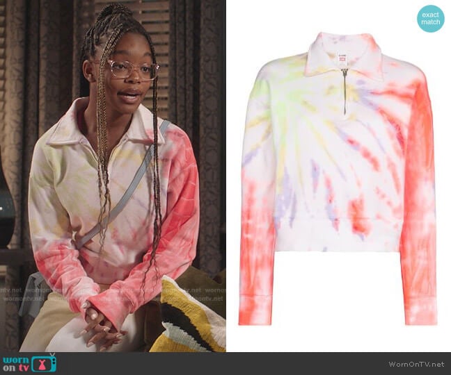 Re/Done 70s Tie-Dye Half-Zip Sweatshirt worn by Diane Johnson (Marsai Martin) on Black-ish