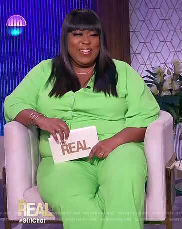 Loni’s green tie waist jumpsuit on The Real