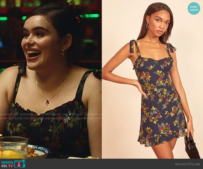 Reformation Christine Dress in Bordeaux worn by Kat Hernandez (Barbie Ferreira) on Euphoria