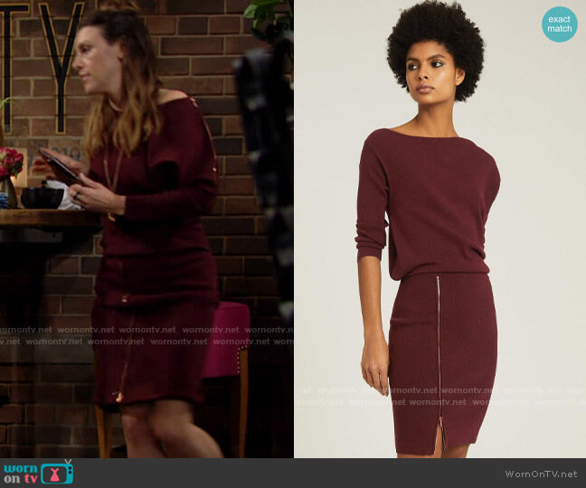Reiss Cecilia Dress in Berry worn by Chloe Mitchell (Elizabeth Hendrickson) on The Young and the Restless