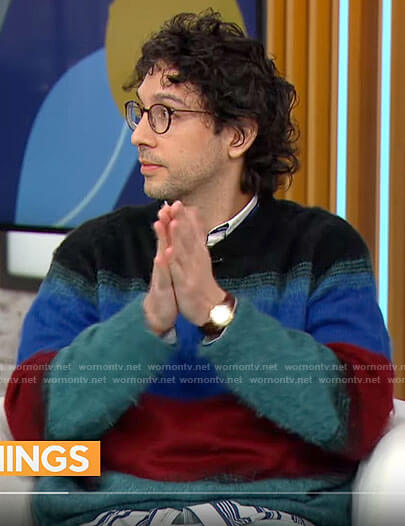 Rick Glassman’s fluffy colorblock sweater on CBS Mornings