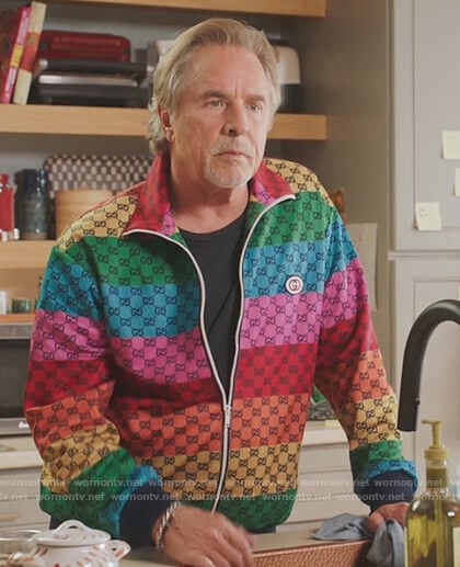 Rick’s rainbow stripe Gucci logo jacket on Kenan