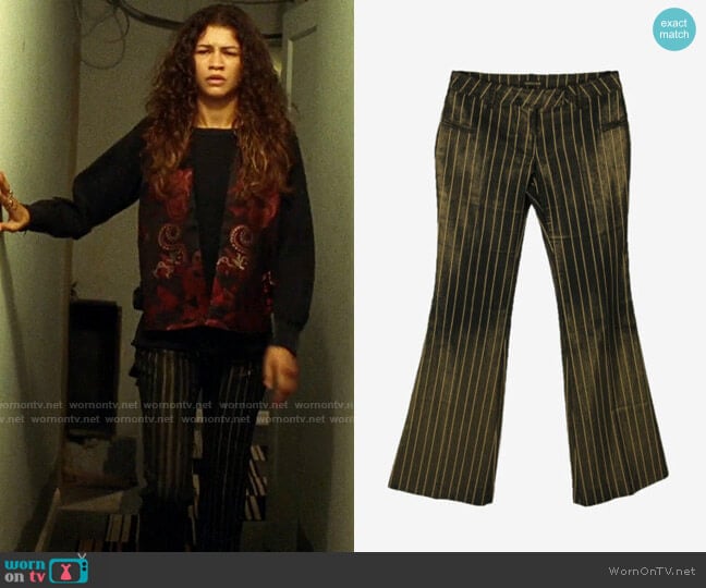 Roberto Cavalli Vintage Pinstriped Flared Leg Pants worn by Rue Bennett (Zendaya) on Euphoria