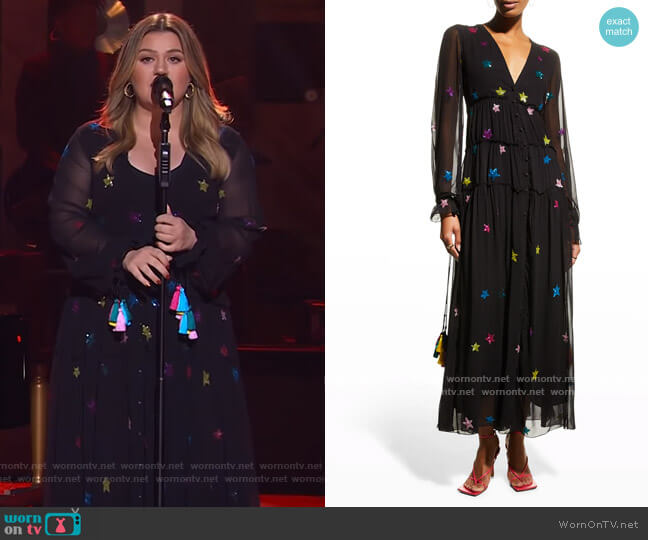 Rococo Sand Long-Sleeve Georgette Star Dress worn by Kelly Clarkson on The Kelly Clarkson Show