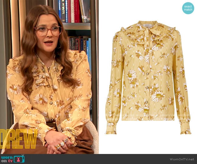 Rodarte Floral-printed ruffled silk Blouse worn by Drew Barrymore on The Drew Barrymore Show