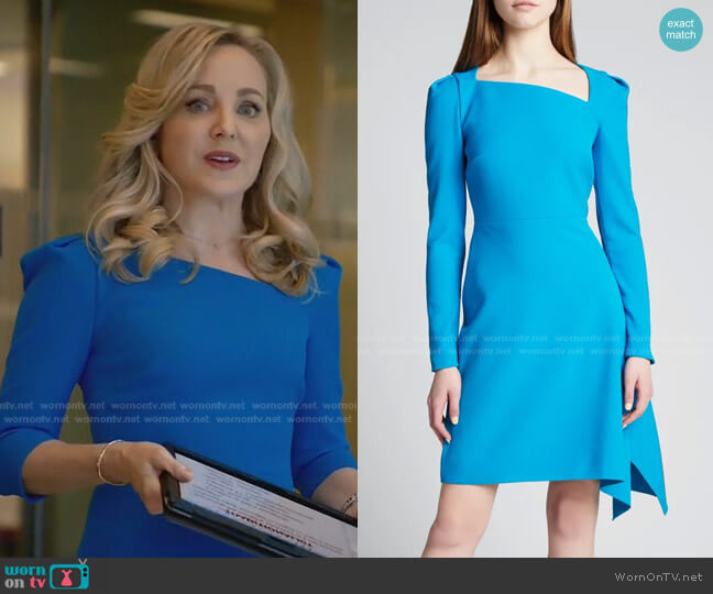 Roland Mouret Charwell Asymmetric-Neck Draped Sheath Dress worn by Marissa Morgan (Geneva Carr) on Bull