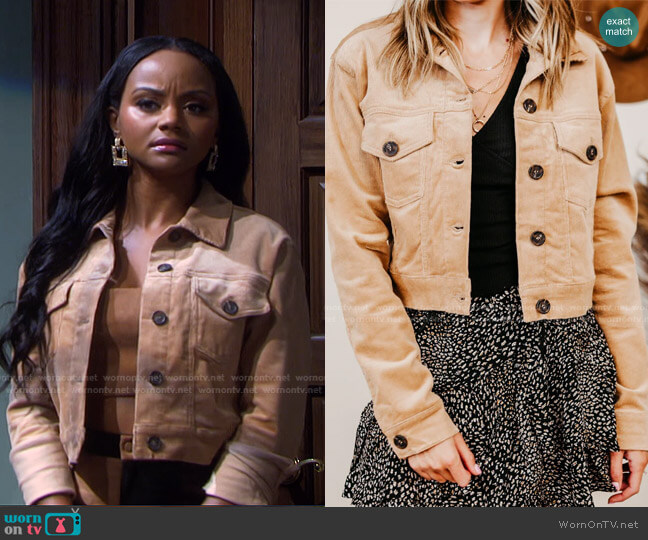 Rose & Remington Magnolia Cropped Corduroy Jacket worn by Chanel Dupree (Raven Bowens) on Days of our Lives