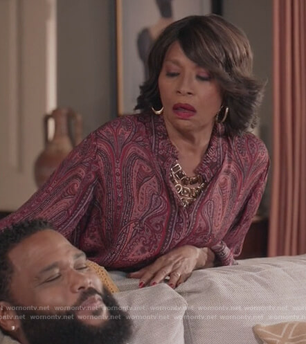 Ruby’s red paisley print blouse on Black-ish
