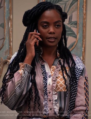 Sabrina’s patchwork print midi dress on Tyler Perrys Sistas