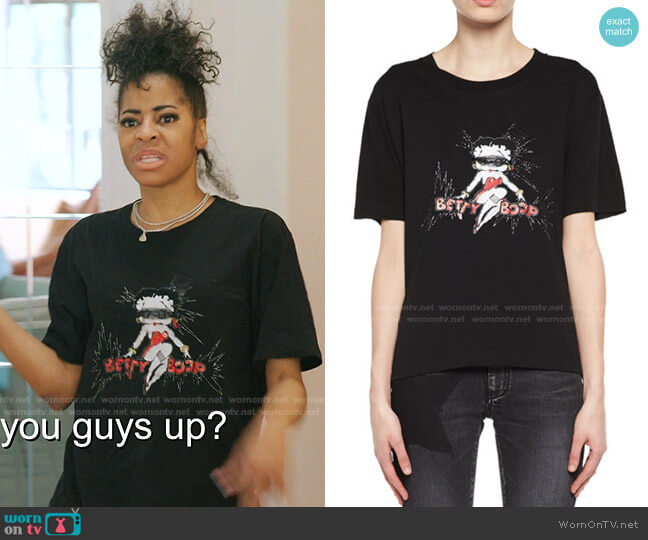 Saint Laurent Betty Boop Boyfriend T-Shirt worn by Mary Cosby on The Real Housewives of Salt Lake City