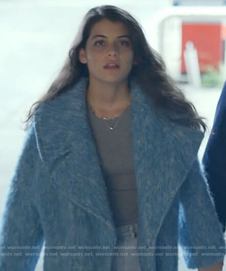 Sam’s blue fluffy coat on Single Drunk Female