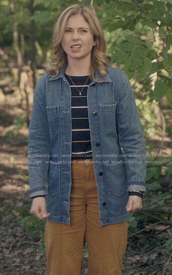 Sam’s denim jacket and mustard pants on Ghosts