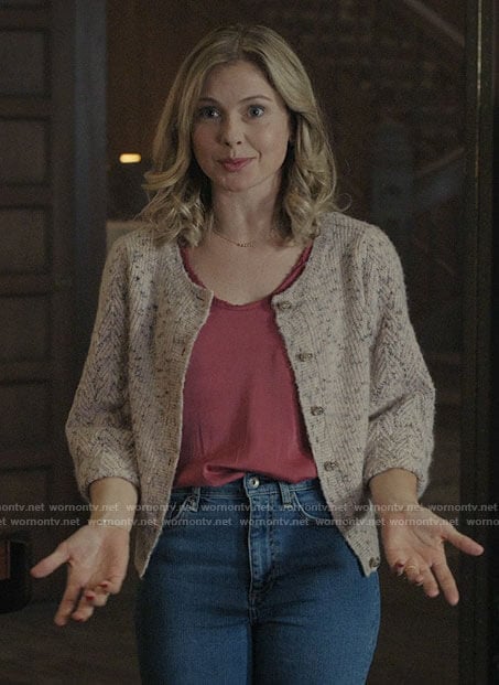 Sam’s speckled cardigan on Ghosts