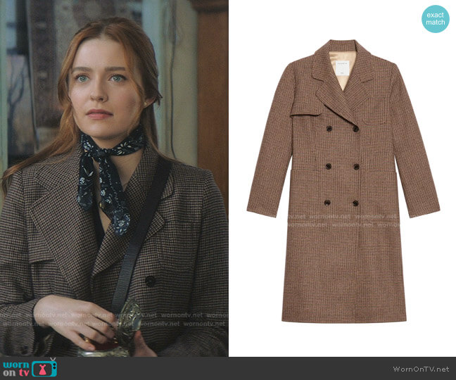 Sandro Manteau Check Wool Blend Coat worn by Nancy Drew (Kennedy McMann) on Nancy Drew
