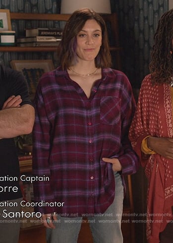 Sara’s purple plaid flannel shirt on Home Economics
