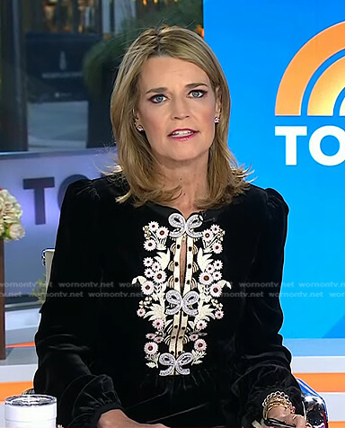 Savannah’s black embroidered velvet dress on Today