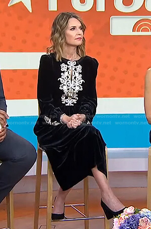Savannah’s black embroidered velvet dress on Today