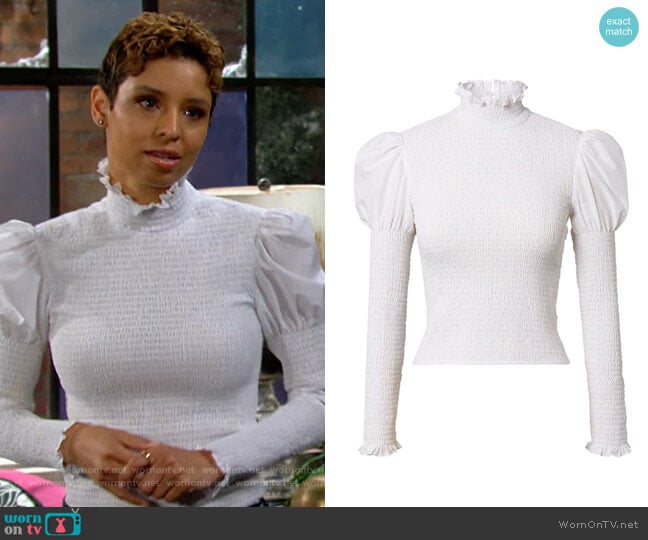 Scanlan Theodore Cotton Shirred Blouse worn by Elena Dawson (Brytni Sarpy) on The Young and the Restless