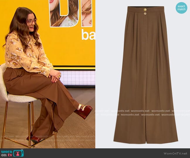 Schiaparelli Extra Wide Leg Trousers worn by Drew Barrymore on The Drew Barrymore Show