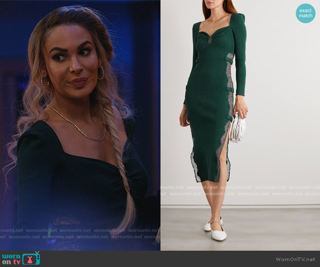 Self Portrait Lace-paneled ribbed-knit midi dress worn by Valeria (Nadine Velazquez) on Queens