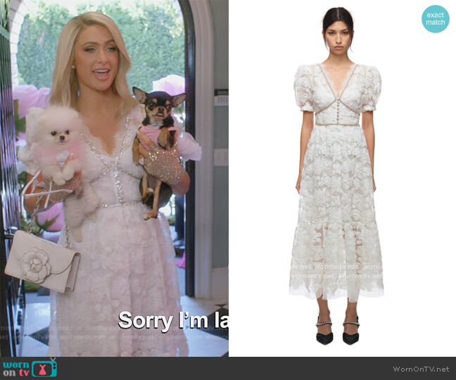 Self Portrait Ribbon Lace Midi Dress worn by Paris Hilton on Paris in Love