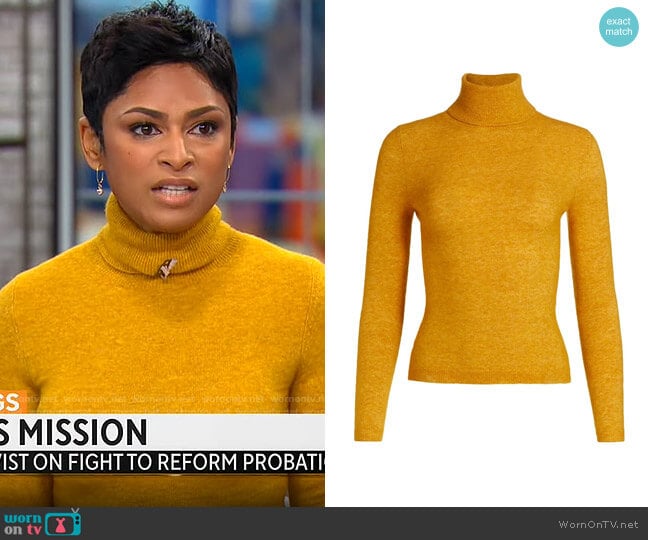 Sergio Hudson Alpaca Turtleneck Sweater in Sun worn by Jericka Duncan on CBS Mornings
