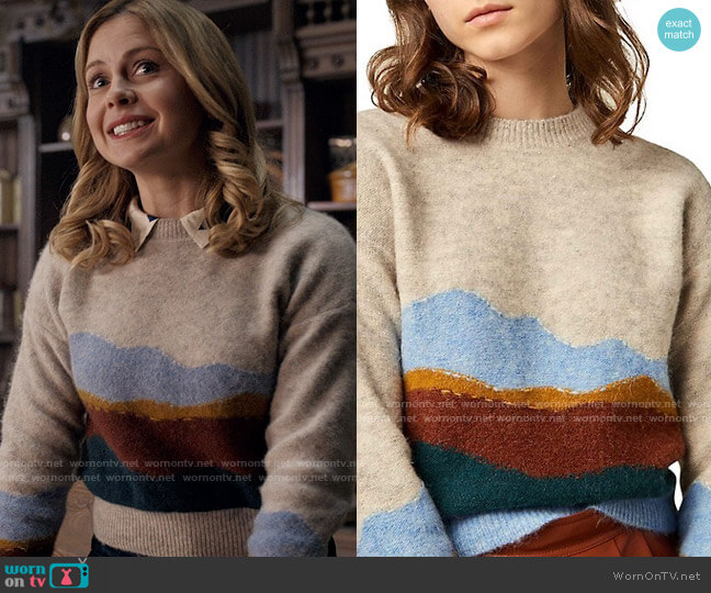 Sessun Grand View Landscape Sweater worn by Sam (Rose McIver) on Ghosts
