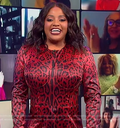 Sherri Shepherd’s red leopard print bustier dress on The Wendy Williams Show