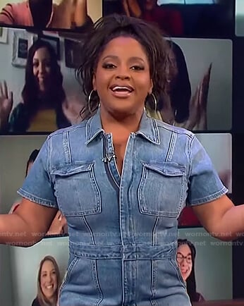 Sherri Shepherd’s short sleeve denim jumpsuit on The Wendy Williams Show