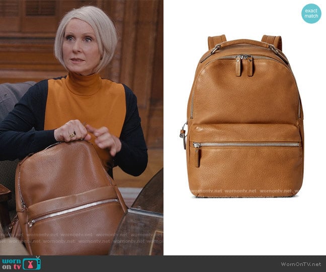 Shinola Runwell Grained Leather Backpack worn by Miranda Hobbs (Cynthia Nixon) on And Just Like That