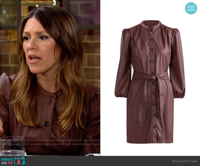 Shoshanna Tallen Faux Leather Shirtdress worn by Chloe Mitchell (Elizabeth Hendrickson) on The Young and the Restless