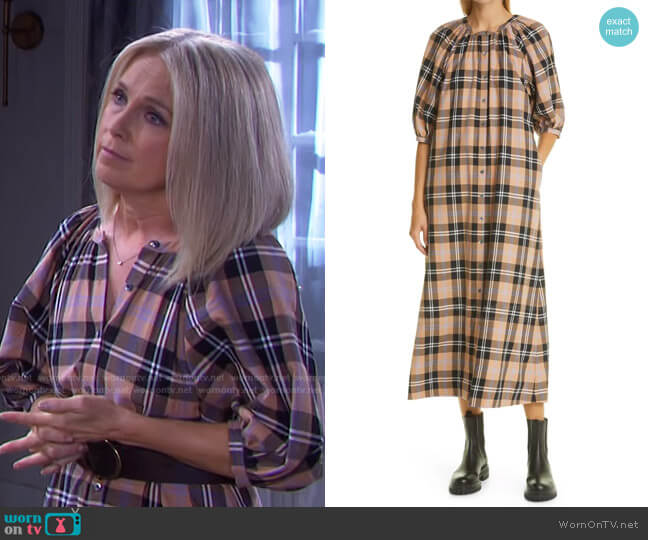 Staud Vincent Plaid Cotton Shift Dress worn by Jennifer Horton (Melissa Reeves) on Days of our Lives