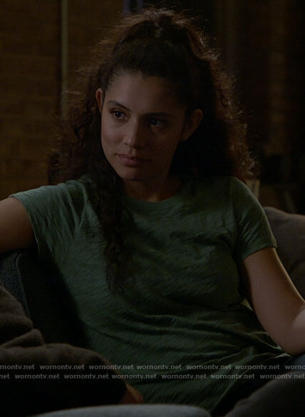 Stella’s sage green tee on Chicago Fire