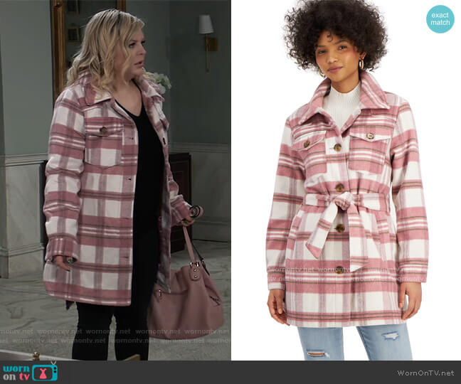 Steve Madden Plaid Belted Shirt Jacket worn by Maxie Jones (Kirsten Storms) on General Hospital