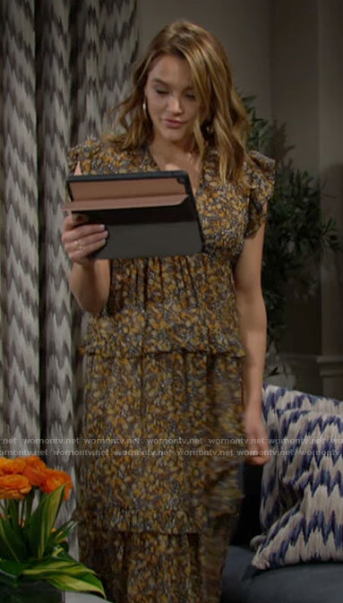 Summer’s floral v-neck maxi dress with ruffles on The Young and the Restless