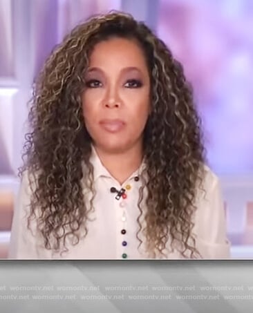Sunny’s white multicolored button blouse on The View