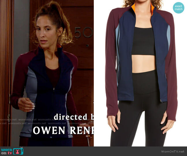 Sweaty Betty Power Workout Full Zip Jacket in Steel Blue worn by Lily Winters (Christel Khalil) on The Young and the Restless