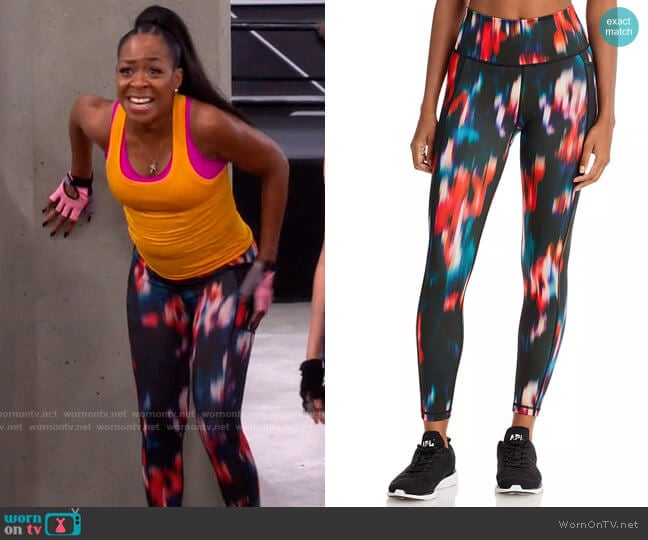 Sweaty Betty Super Sculpt Sustainable Leggings in Red Blur Floral worn by Tina Butler (Tichina Arnold) on The Neighborhood