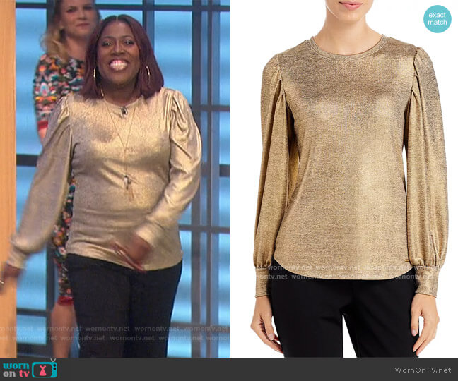 T Tahari Metallic Blouson Sleeve Top worn by Sheryl Underwood on The Talk