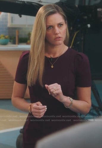 Tami’s purple puff sleeve sheath dress on Kenan