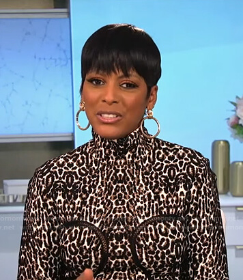 Tamron’s leopard print mock neck dress on Tamron Hall Show