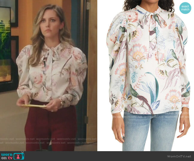 Ted Baker Floral Print Tie Neck Blouse worn by Tami (Taylor Louderman) on Kenan