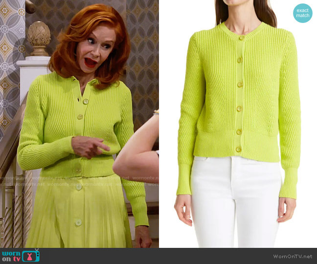 Ted Baker Shaker Stitch Cotton Blend Cardigan worn by Sheila (Swoosie Kurtz) on Call Me Kat