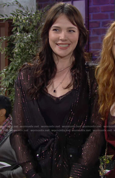 Tessa’s metallic striped tie front shirt on The Young and the Restless