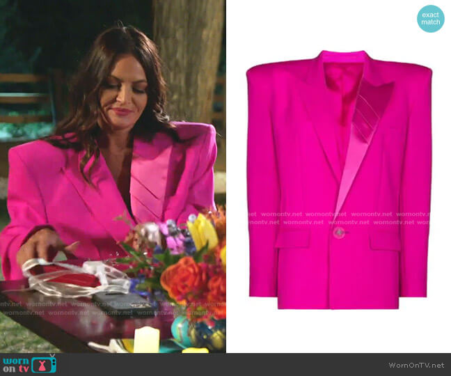 The Attico Shoulder-Pad Single-Breasted Blazer worn by Lisa Barlow on The Real Housewives of Salt Lake City