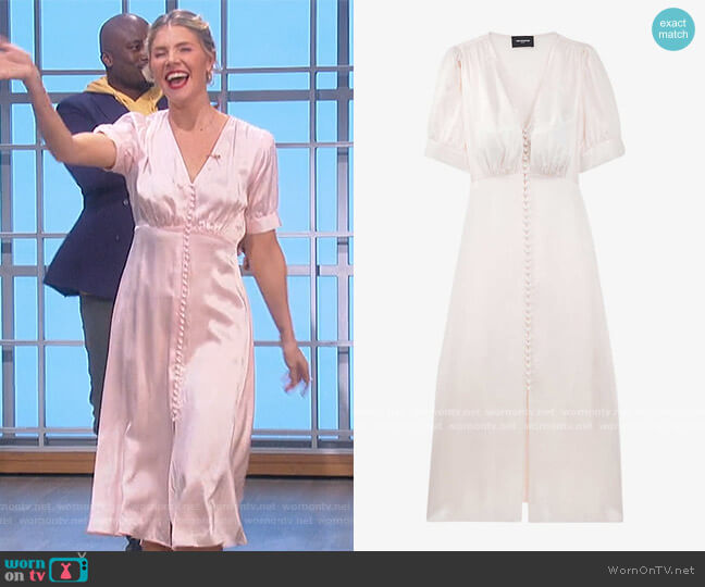 The Kooples V-neck button-down satin midi dress worn by Amanda Kloots on The Talk